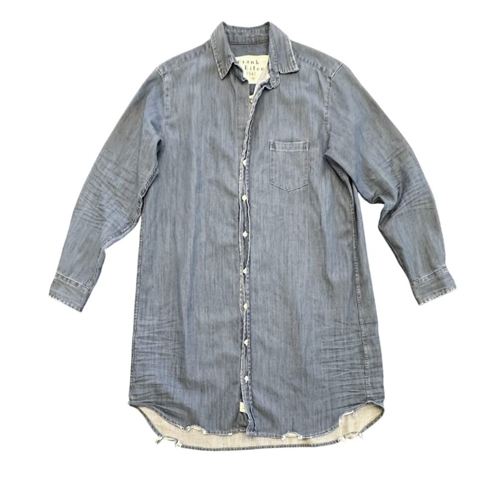 Frank & Eileen Mary Blue Distressed Vintage Button Up Classic Shirt Dress Small - Picture 2 of 6